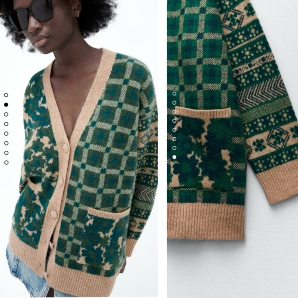 NWT Zara Green and Camel Cardigan